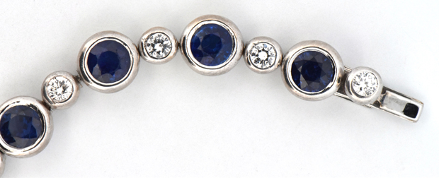 18K White Gold Sapphire and Diamond Tennis Bracelet, GIA #124013086
