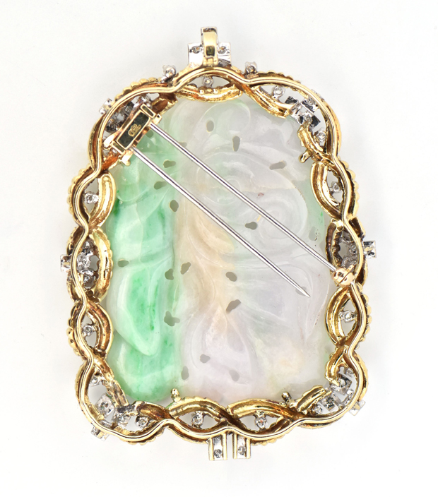 18K Gold Diamond Jade Dress Clip