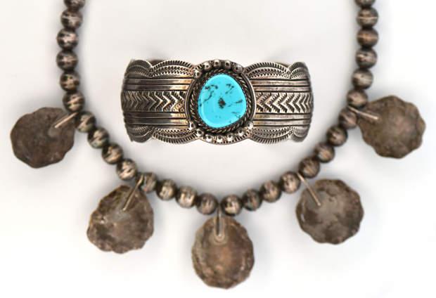 Native American Sterling Silver Turquoise Bracelet and Necklace