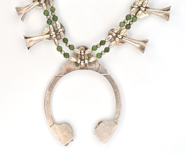 Native American Sterling Silver Turquoise Squash Blossom Necklace
