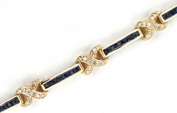 14K Yellow Gold Diamond and Sapphire Bracelet 