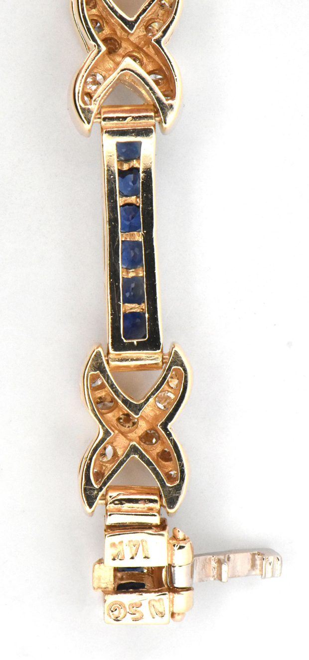 14K Yellow Gold Diamond and Sapphire Bracelet 