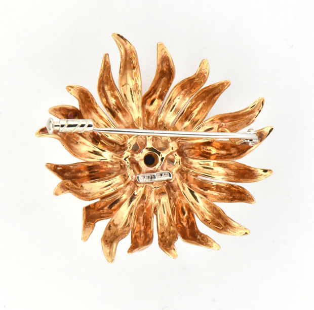 18K Yellow Gold Flower Brooch 