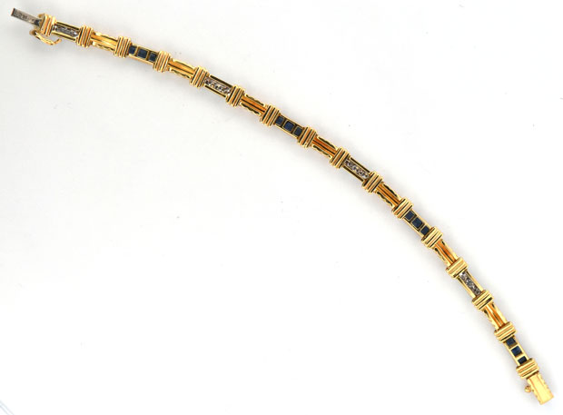 18K Yellow Gold Diamond and Sapphire Bracelet 