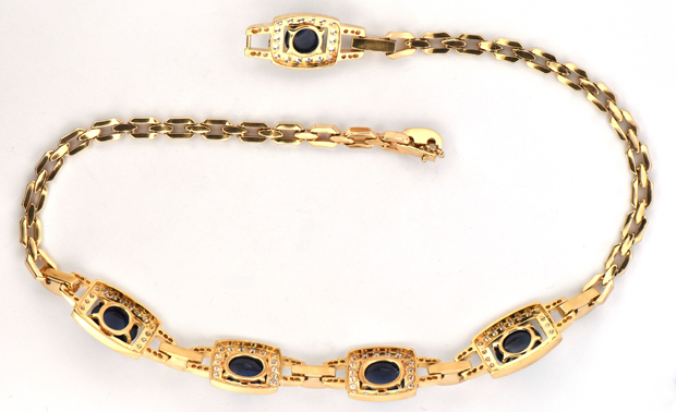 14K Yellow Gold Diamond and Sapphire Necklace