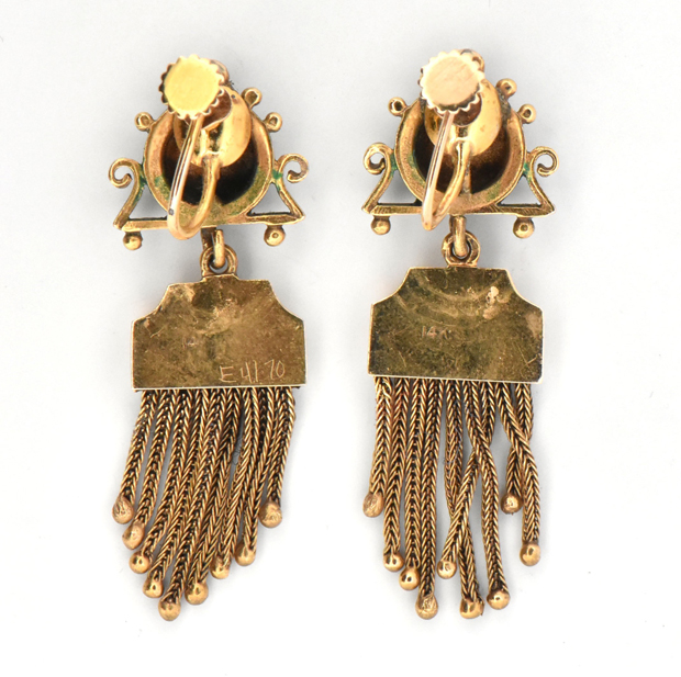 14K Gold Black Enamel Victorian Earrings 