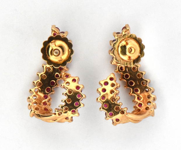 14K Yellow Gold Diamond and Ruby Earrings