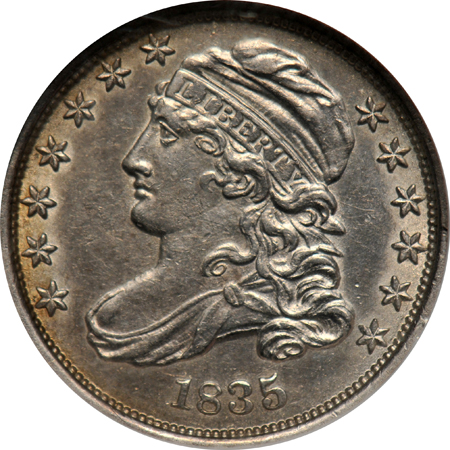1834 Large 4 PCGS AU-50, and an 1835 NGC AU-55