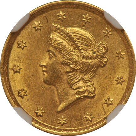 1853 MS-61, 1854 Type 1 MS-62, and an 1855 AU-55, all NGC