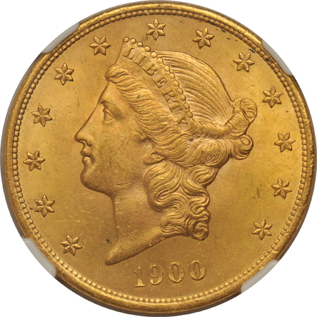 1876-S AU-53, and a 1900 MS-63, both NGC