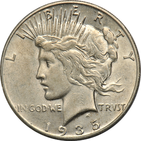 1927-S, 1934-S, and a 1935-S, all AU details/cleaned