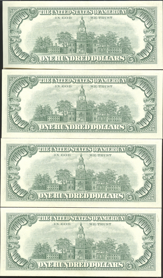Run of Four 1969-C $100 St. Louis Star Fr# 2166H - ChCU