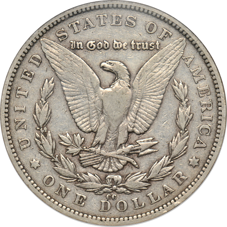1878-CC PCGS AU-53, 1879-CC NGC VF-25, and an 1890-CC PCGS AU-53