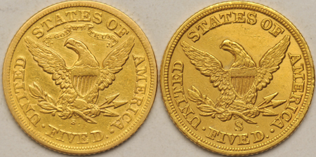 1857-S XF details/cleaned, and an 1872-S VF