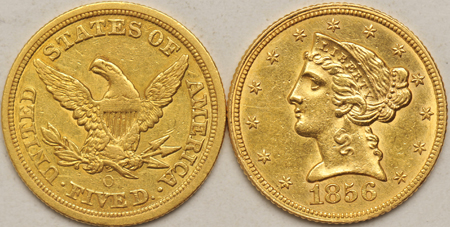 1854-O XF, and an 1856 AU details/cleaned