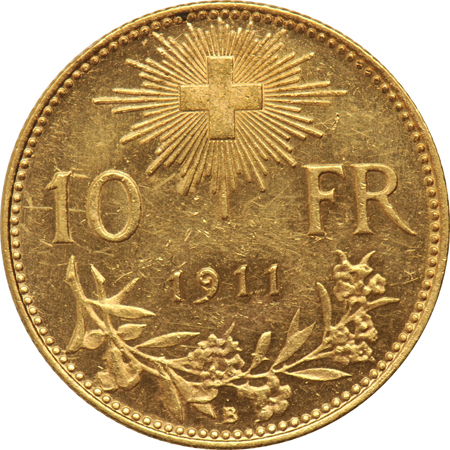 Switzerland - 1911 10 franc AU