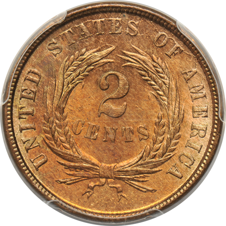 1864 Large Motto MS-63RB, 1864 Large Motto MS-64RB, and an 1866 MS-64RB, all PCGS