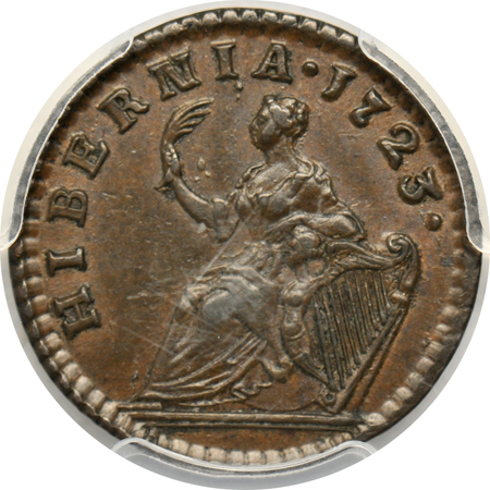 1723 Farth Hibernia DEI.GRATIA.REX PCGS AU-58 CAC
