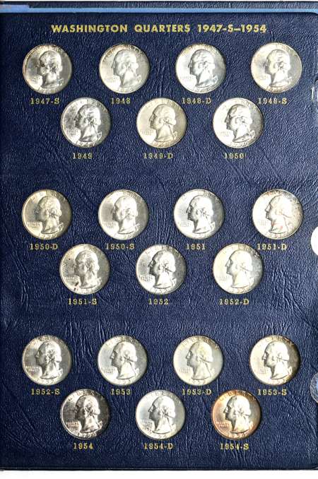 Complete collection of silver Washington quarters in a Whitman 9418 album
