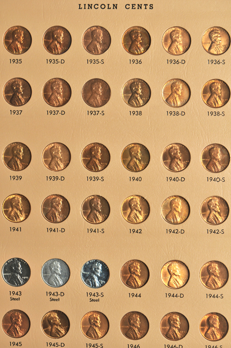 Nearly complete collection of Lincoln cents, including proof-only issues through 2002-S, in a Dansco 8100 album