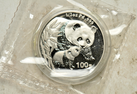 China - Two 2004 1/2oz Palladium Pandas, double sealed, with boxes and certificates