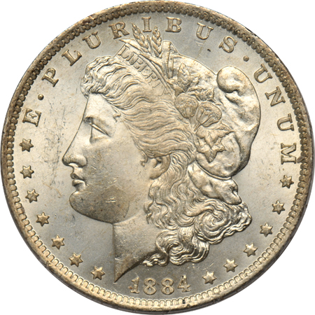 Seven Uncirculated Morgan dollars in PCGS rattler holders