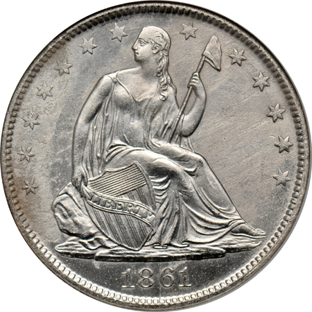 Two 1861-O Seated half-dollars recovered from the SS Republic, both NGC