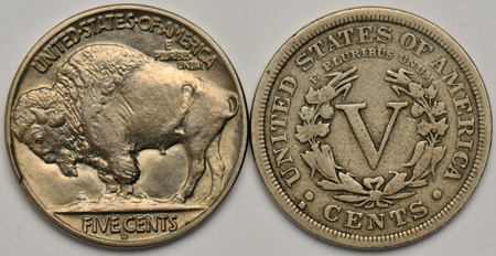 1912-S Liberty VF, and 1914-D Buffalo MS-63