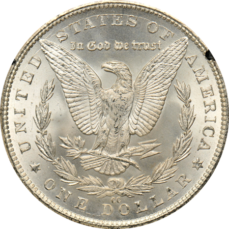 1885-CC GSA MS-63, plus an XF 1880-O GSA blue envelope
