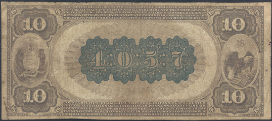 1882 $10 Brown Back - Lamar, MO Charter #4057 - PMG VG-10