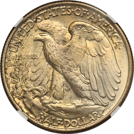 Seven Walking Liberty half-dollars certified by NGC