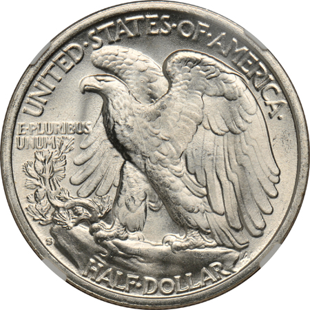 Five Walking Liberty half-dollars certified by NGC