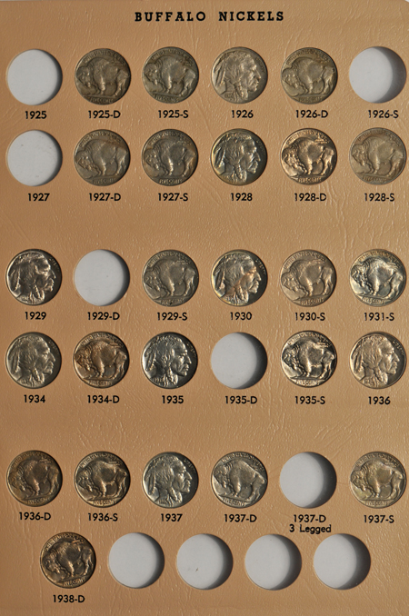 Partial collection of Buffalo nickels in a Dansco 7112 album