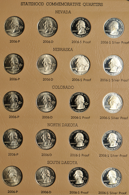 Collection of Washington Quarters from 1999 through 2014, including proof-only issues, in three Dansco albums