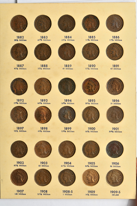 Nearly complete collection of Flying Eagle and Indian cents, all but the 1856 and 1869/8, in a Library of Coins album