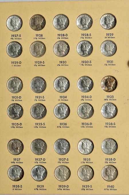 Complete collection of Mercury dimes in a Library of Coins album