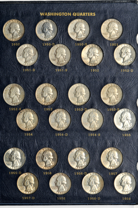 Complete collection of Washington quarters, including proof-only issues, 1932 through 1998 silver proof