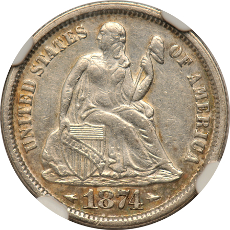 Two 1853 half-dimes (PCGS AU-58 and MS-64), and an 1874 dime NGC AU-53