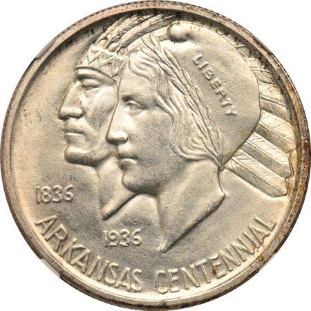 Five silver commemorative half-dollars, all NGC MS-65