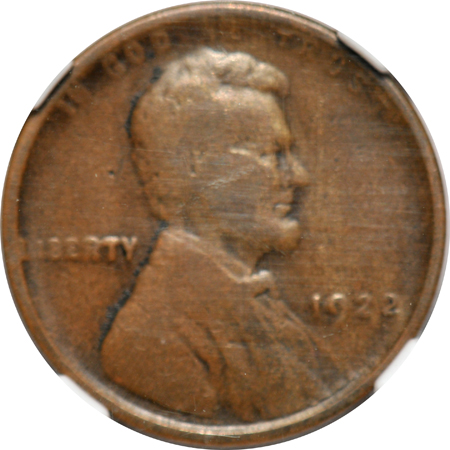 1864 L Bronze Indian-head cent NGC AU-58 BN, and a 1922 No D Strong Reverse NGC F-12 BN