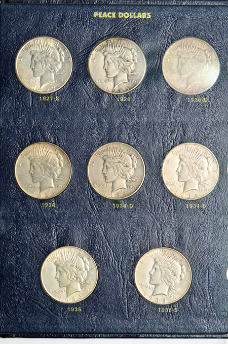 Complete collection of Peace dollars in a Whitman 9130 album