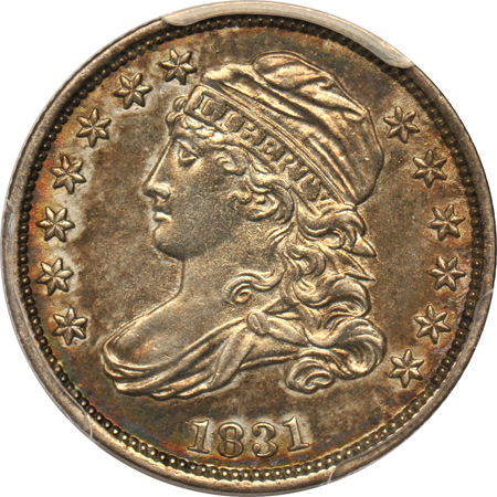 1831 Bust dime, and an 1893 Barber quarter, both PCGS Genuine