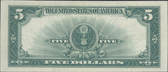 1923 $5 Porthole Fr# 282 - PMG XF-40