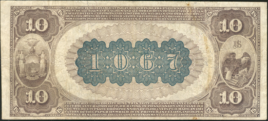 1882 $10 Brown Back - New York, NY Charter #1067 - VF