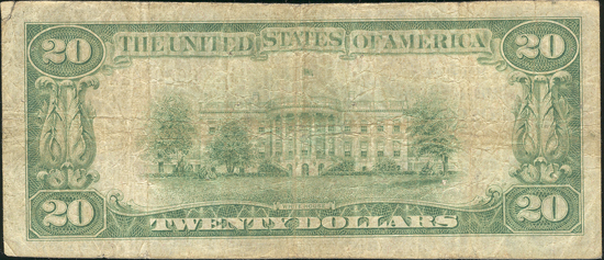 1929 $20 Type 1 - Post City, TX Charter #9485 - F/pinholes/pencil/light teller stamp