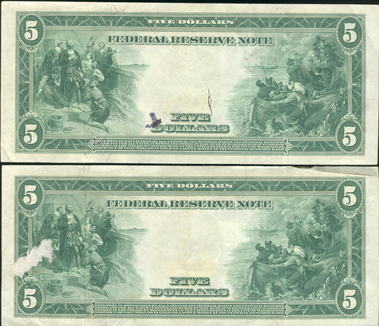 Consecutive pair of 1914 $5 St. Louis Red Seal Fr# 839a - VF