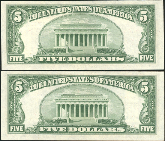Consecutive pair of 1953 $5 Star notes Fr# 1655 - ChCU