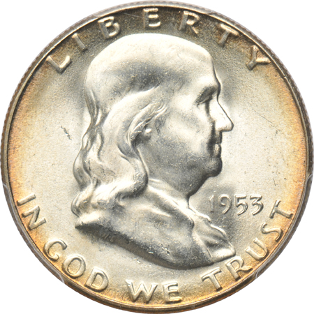 Ten Franklin half-dollars, all PCGS MS-65