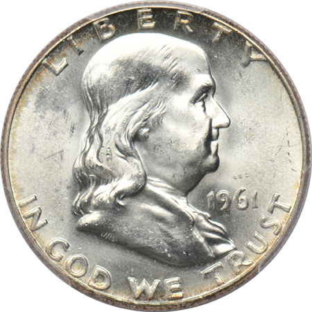 Twelve Franklin half-dollars certified by PCGS.  Seven MS-64FBL, and five MS-64+