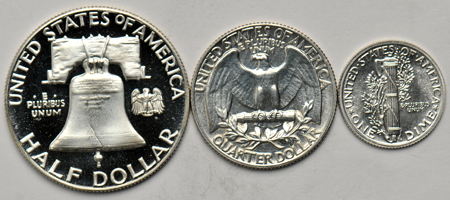 Three proof coins.  1939 quarter, 1941 dime, and a 1963 half-dollar